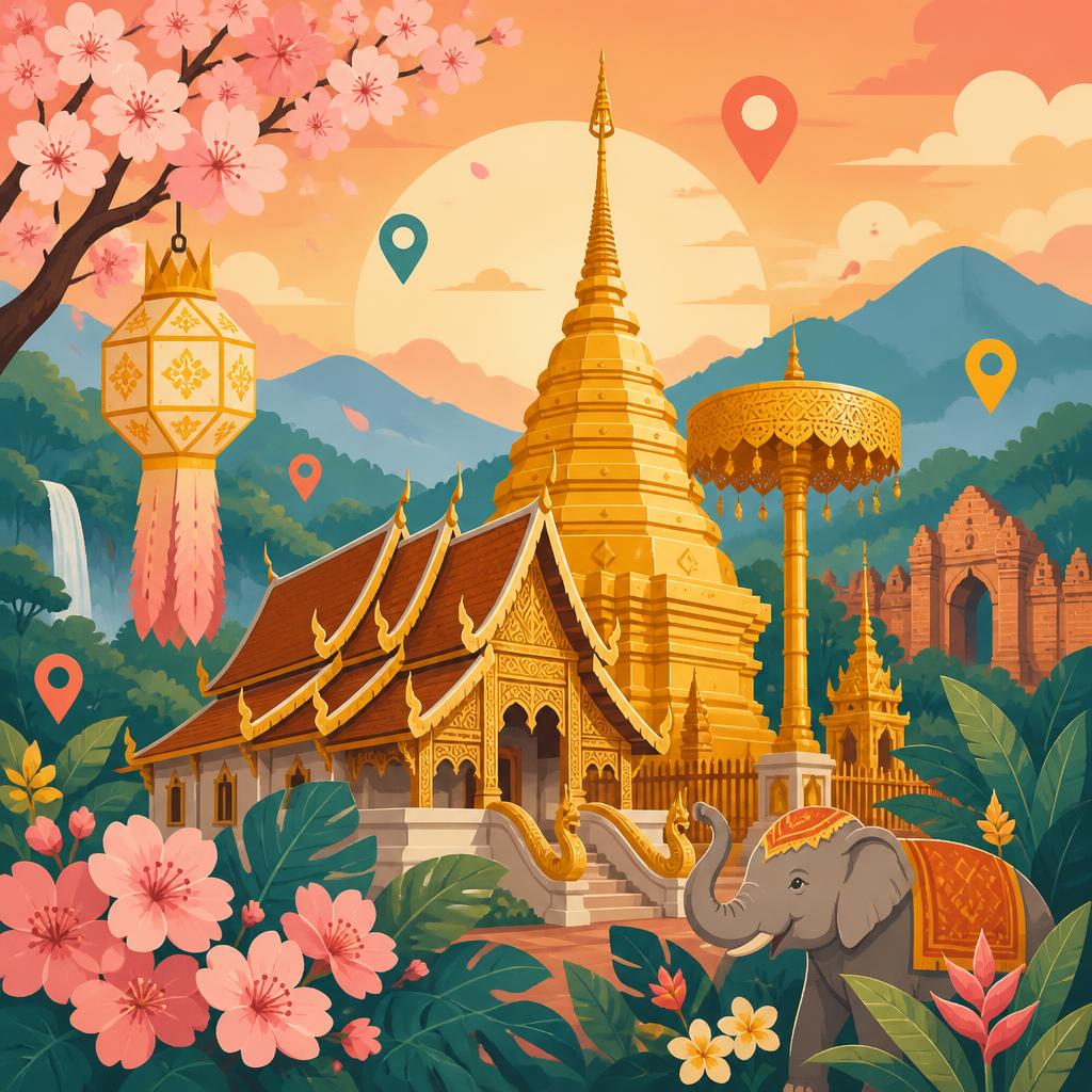 Chiang Mai landmarks illustration